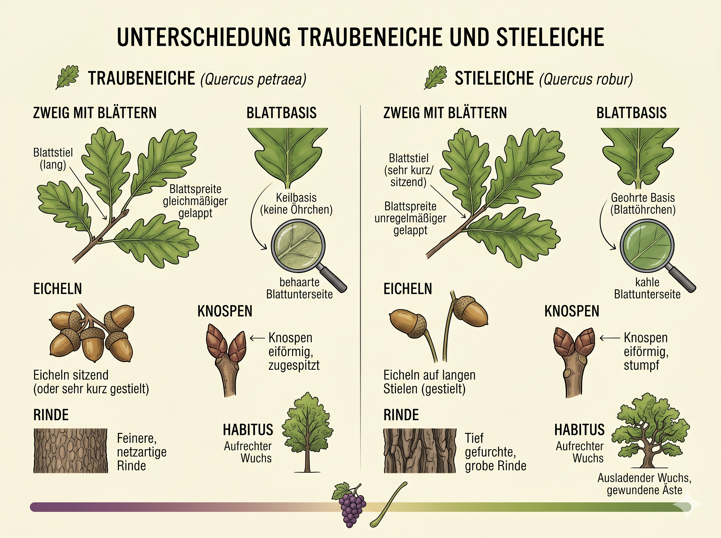 Unterscheidung Traubeneiche Stieleiche