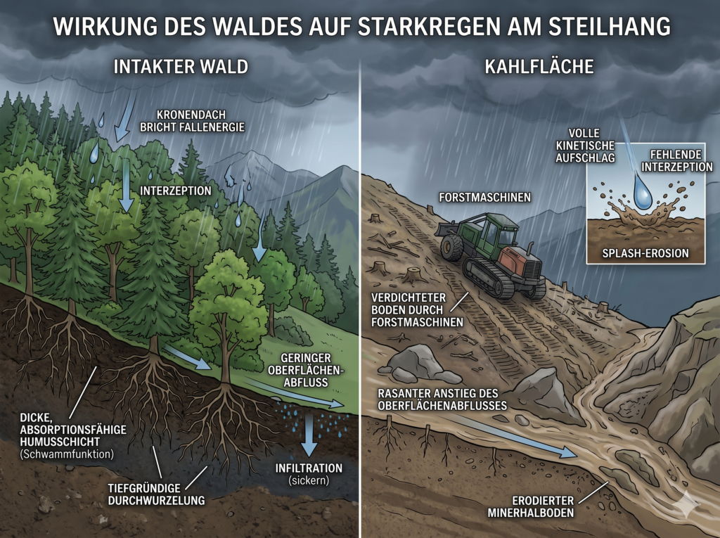 starkregen erosion wald